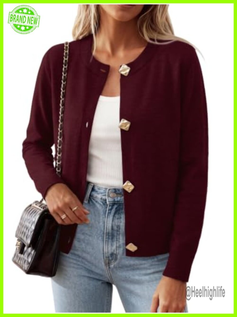 Lightweight Button-Up Knit Cardigan Sweater with Metal Buttons